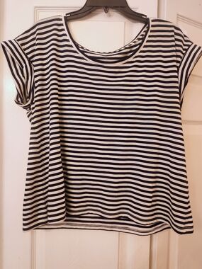 Garnet Hill Weekender Cropped Boxy Tee- Navy & White Stripes